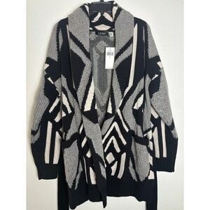 NWT Lauren Ralph lauren Womans Geo-Motif Belted Wool-Blend Cardigan Size L